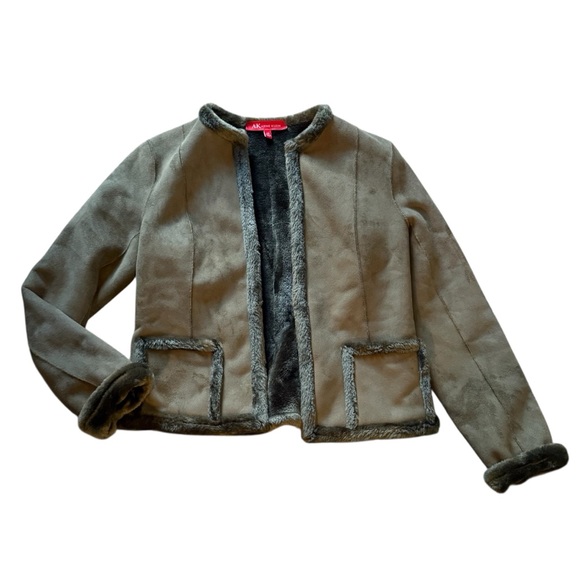 Green Anne Klein Faux Fur Trim and suede Jacket - Picture 1 of 7